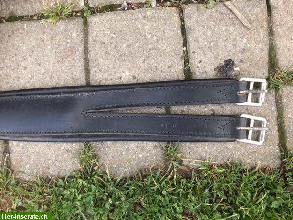 Bild 2: 2 Leder-Sattelgurte 125 und 130cm | braun, schwarz