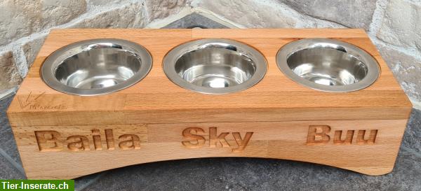 Vewoods Hunde Futterbar Shaggy mit 3x250ml Edelstahlnäpfen