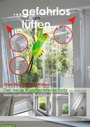 Kippfensterschutz für Vögel, Katzenschutzgitter, System4 ohne Bohren, Kleben